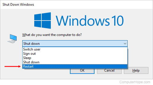 Choose "Restart" from the dropdown menu.
Wait for the computer to fully restart.