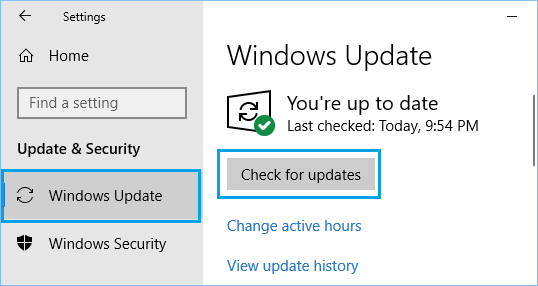 Click on the Check for updates button and wait for Windows to search for available updates.
If any updates are found, click on the Download button and let Windows install them.