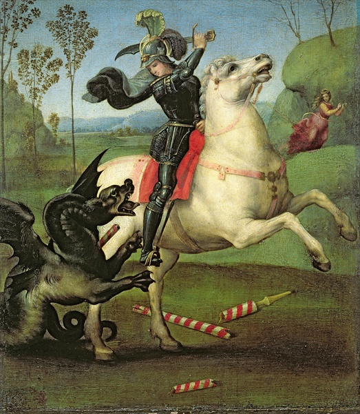 Saint George battling a dragon