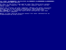 A blue screen of death (BSOD) error message.
