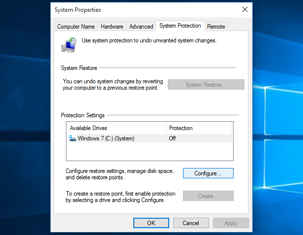 Access the Start menu and search for "System Restore".
Click on "Create a restore point" to open the System Properties dialog box.