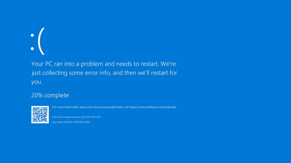 Blue screen error message.