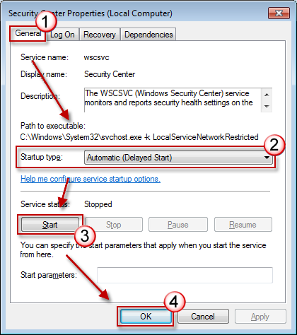 Check for any installed security software on the computer that may be blocking portqry.exe:
Open Windows Security Center by clicking on the Start button, then selecting Control Panel and Security.