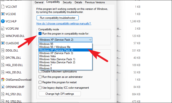 Choose the compatible Windows version from the drop-down menu
Click Apply and then OK to save the changes