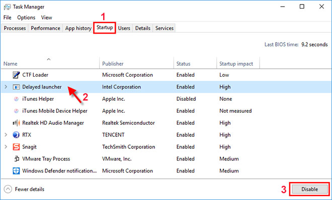 Click Disable all to disable all non-Microsoft services.
Navigate to the Startup tab and click Open Task Manager.