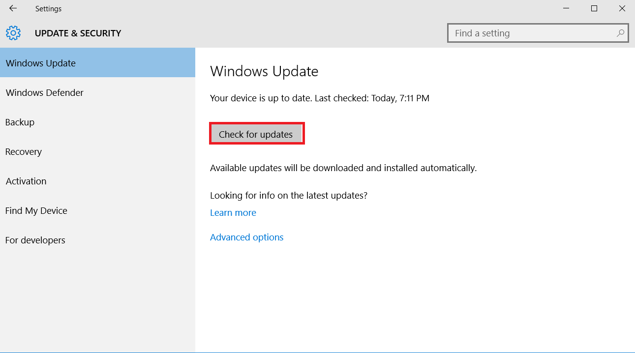 Click on "Check for updates".
If updates are available, click on "Download" and install them.