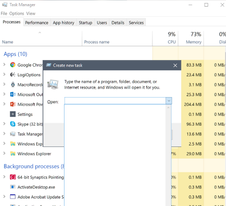 Click on File in the top-left corner of the Task Manager window
Select Run new task from the drop-down menu