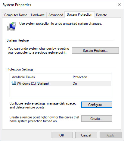 Click on System Protection
Select System Restore