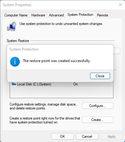 Click on "System Restore" or "Create a restore point".
In the System Restore window, click on "Next".