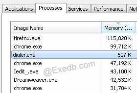 Click on the Processes tab.
Locate and select dialer.exe from the list of processes.