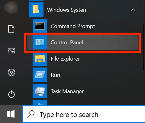 Click on the "Start" menu
Type "Control Panel" in the search bar