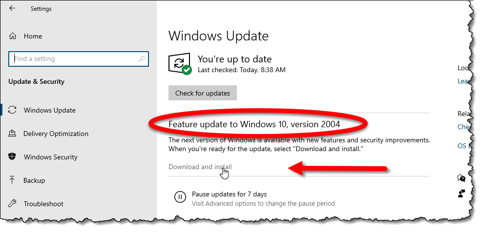 Click on Windows Update and then Check for Updates.
If updates are available, proceed with installing them.