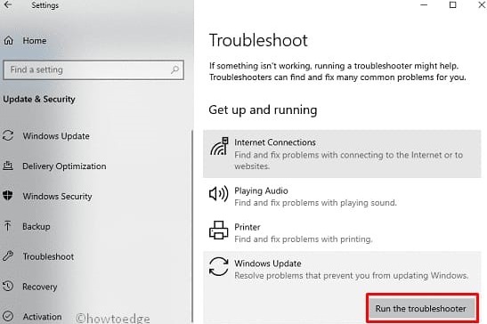 Click on "Windows Update"
Click on "Run the troubleshooter"