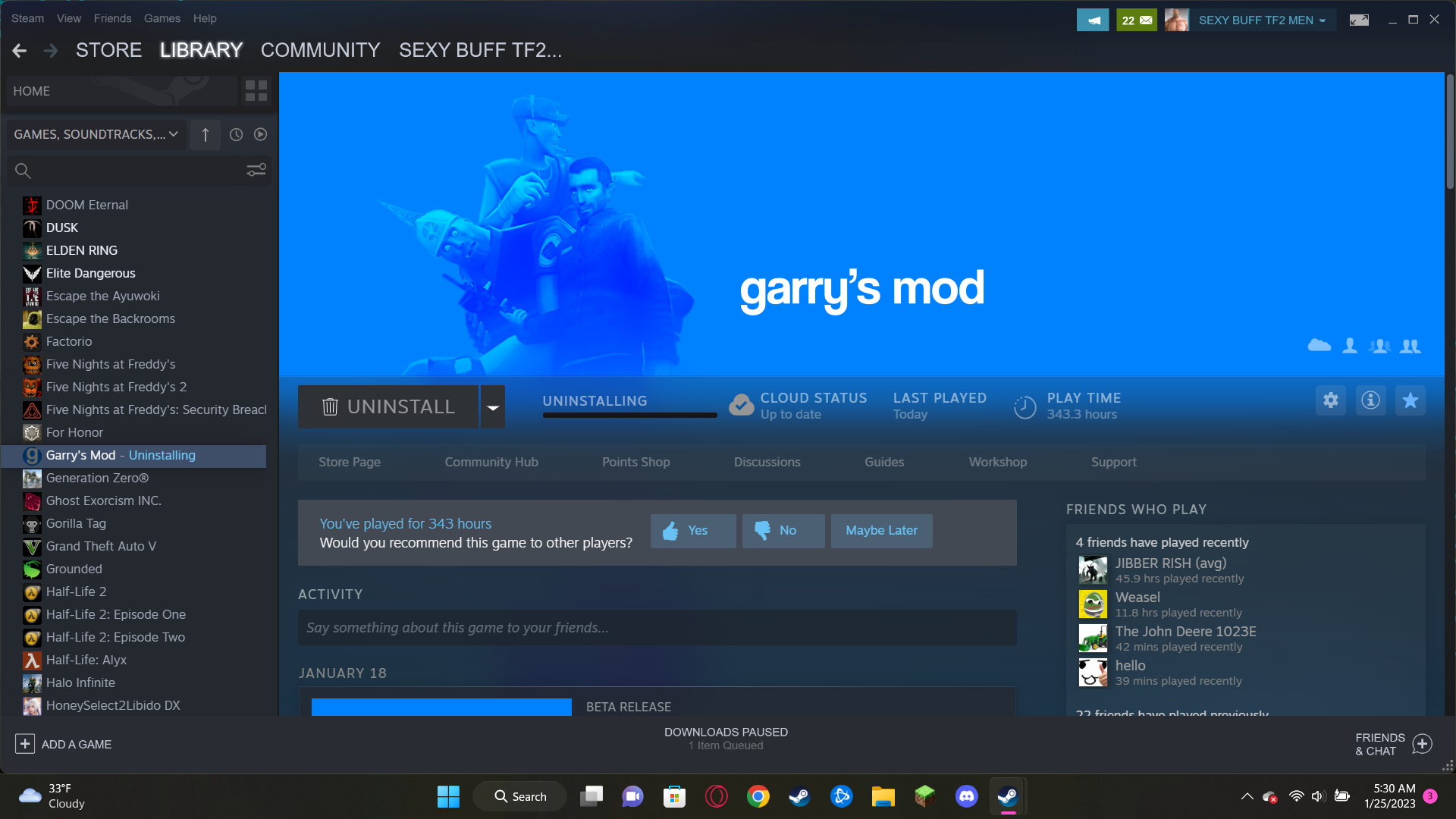 Close Garry's Mod and exit Steam completely.
Restart Steam and try downloading the update again.