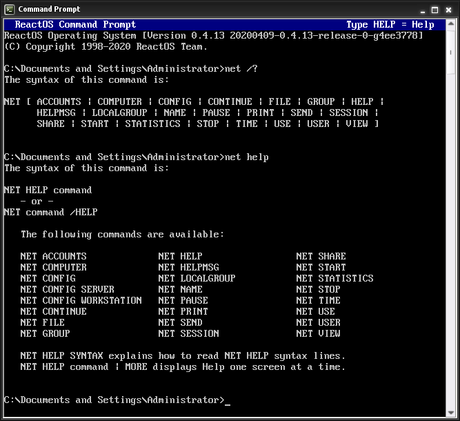 Command prompt window with net1.exe command