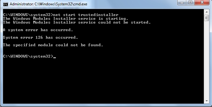 Command prompt with error message