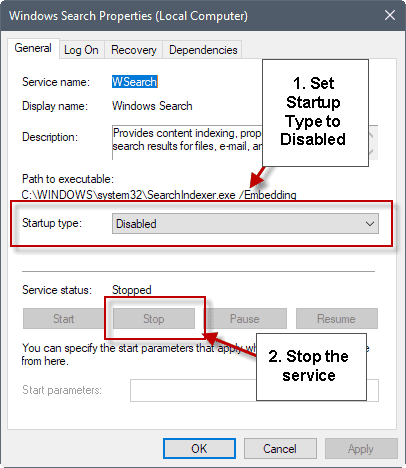 Disable Windows Search indexing
Check for conflicting software or applications