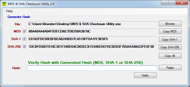 Download and install a checksum utility
Use the utility to generate a checksum for the EXE file