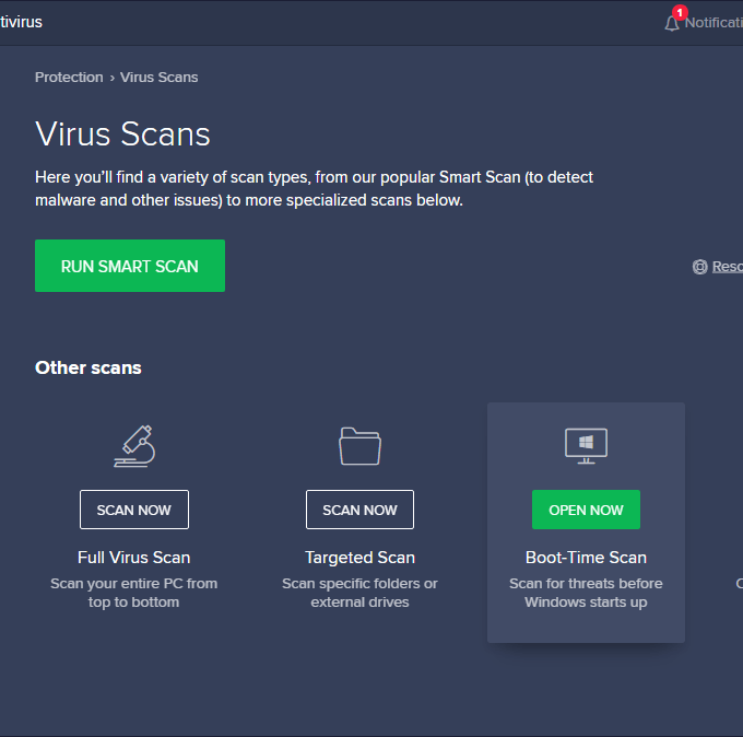 Ensure that your antivirus software is up-to-date before running a full virus scan.
Locate and delete any viruses or malware found during the scan.