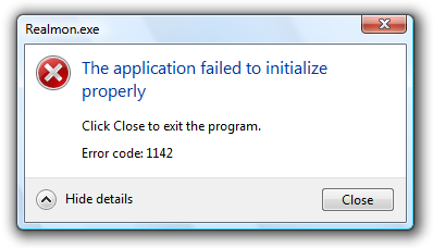 Error message displayed on computer screen