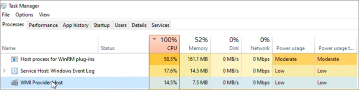 Error message showing high CPU usage