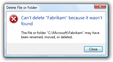 Error message unable to delete file