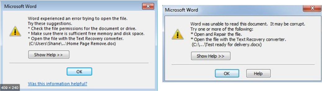 Error message with file path