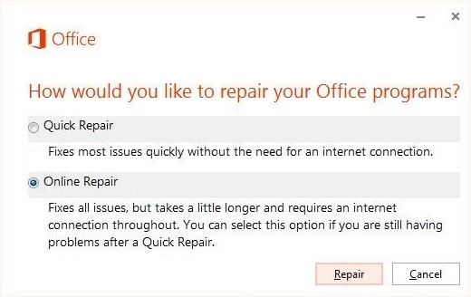Find Microsoft Office in the list of installed programs and select it.
Click on the "Change" or "Repair" button.