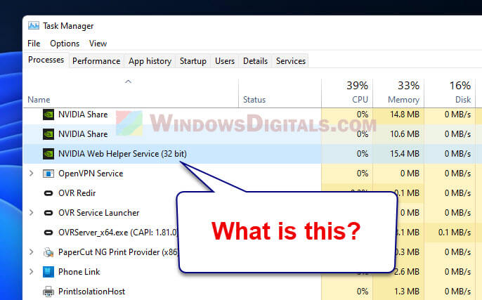 Find NVIDIA Web Helper in the list of running processes
Select it and click "End Task"