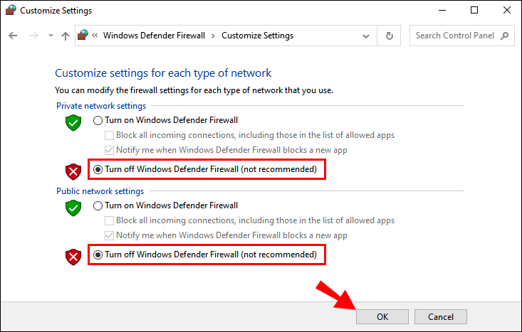 Find the option to disable or turn off the antivirus/firewall temporarily.
Save the changes and exit the software.