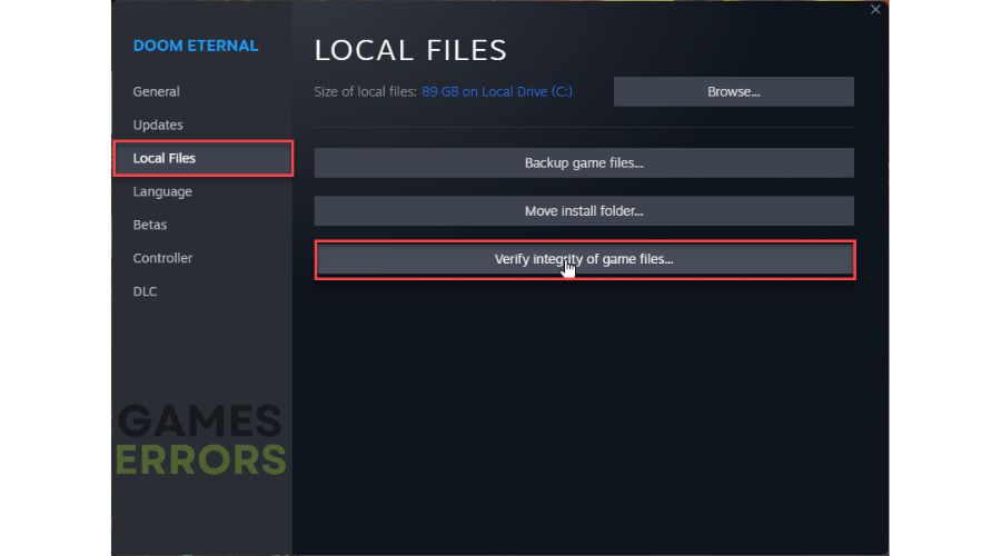 Go to the Local Files tab and click on Verify Integrity of Game Files.
Wait for the verification process to complete.