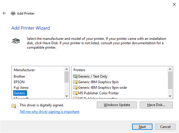 Image of a printer installation wizard