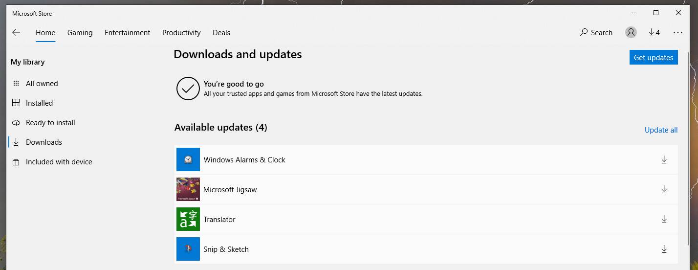 In the Microsoft Store, click on the three-dot menu at the top-right corner and select "Downloads and updates".
If any updates are available for PowerShell, click on the "Get updates" button to install them.