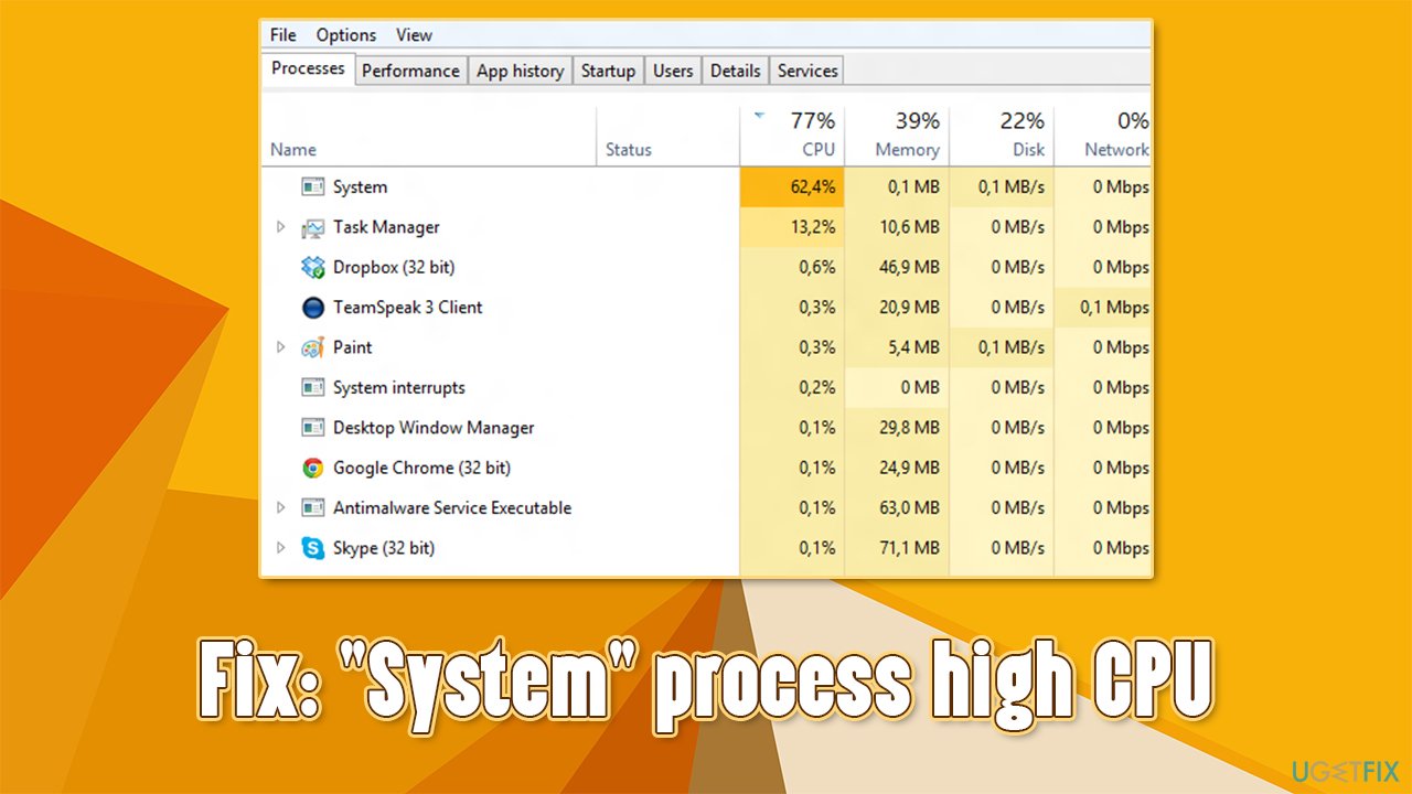 Look for any programs consuming high CPU resources.
End the processes of conflicting programs.