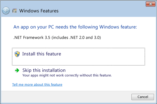 .NET Framework installation window