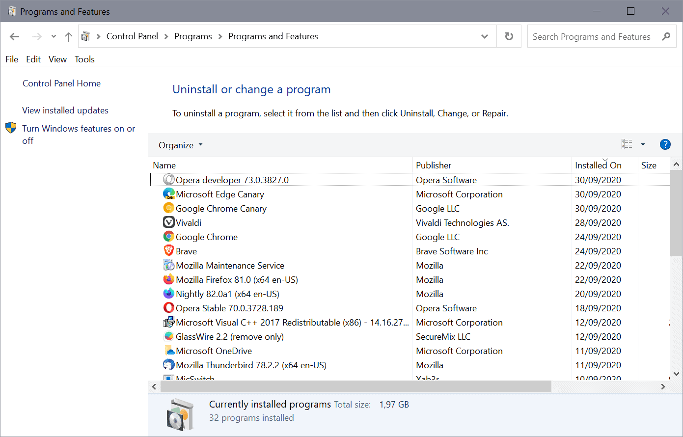 Open Control Panel and go to Programs or Programs and Features.
Uninstall any recently installed programs that may be conflicting with mdres.exe.