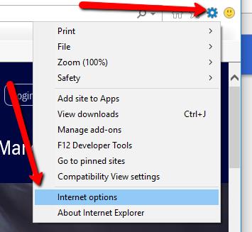 Open Internet Explorer or Microsoft Edge browser.
Click on the Settings gear icon in the top right corner.