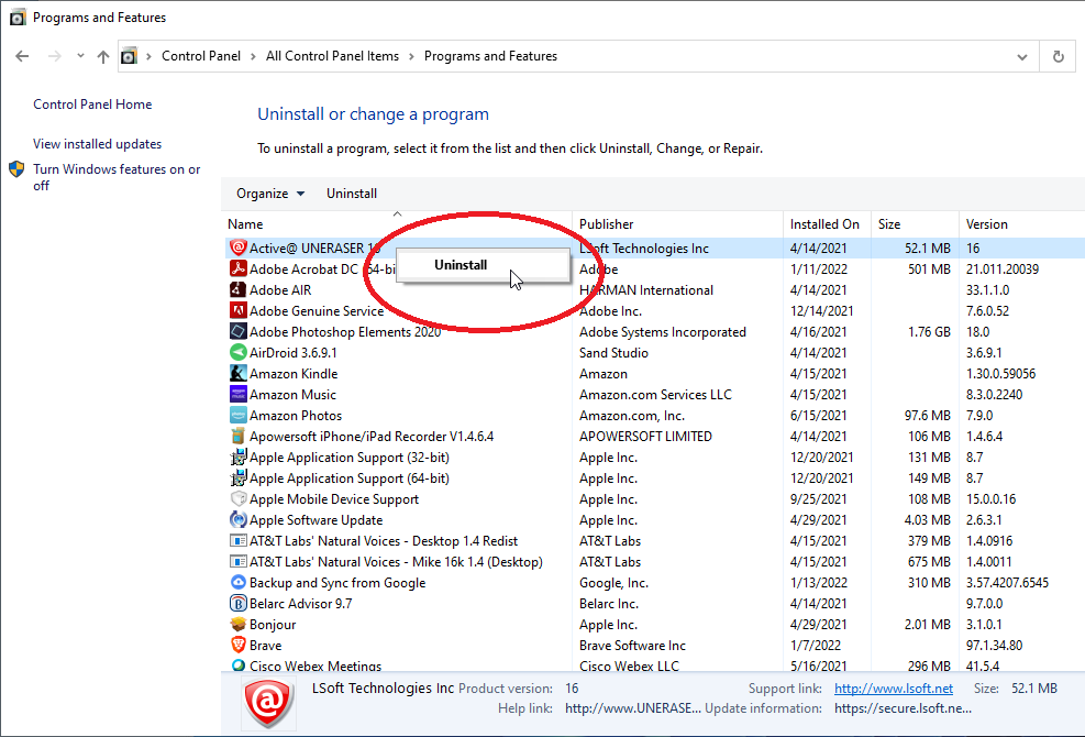 Open the "Control Panel" in your Windows operating system
Select "Uninstall a program" or "Programs and Features"