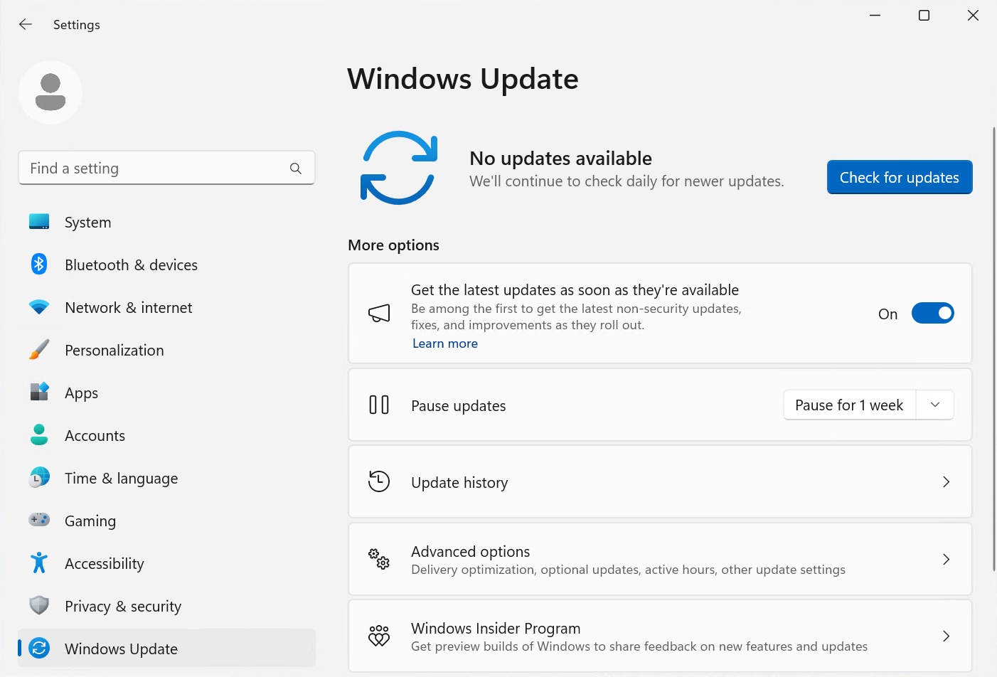 Open the Windows Update settings
Check for any pending updates and install them
