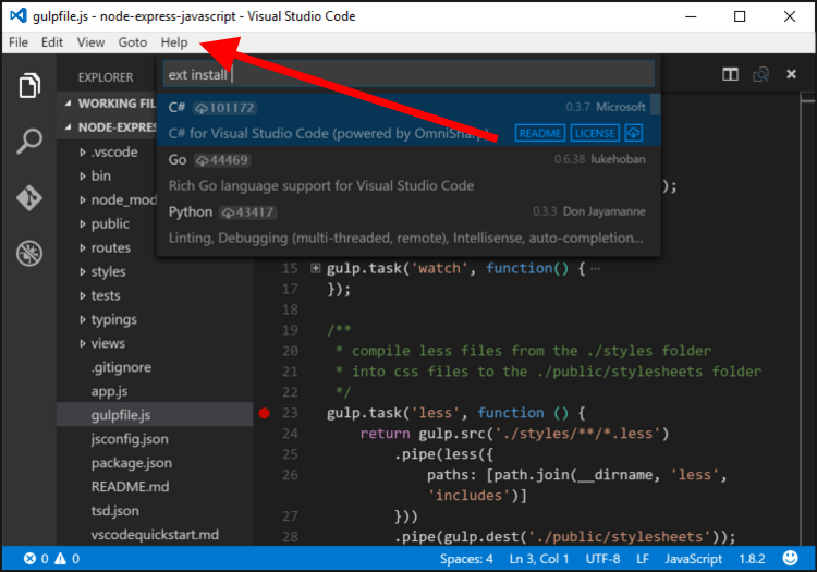 Open Visual Studio.
Go to the Help menu.