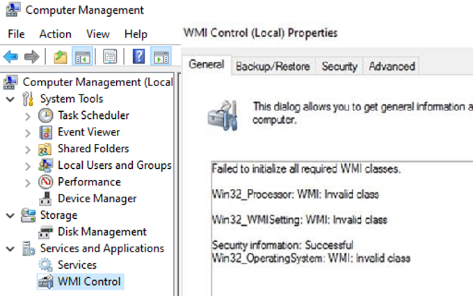 Reset WMI Repository
Disable and Re-enable WMI