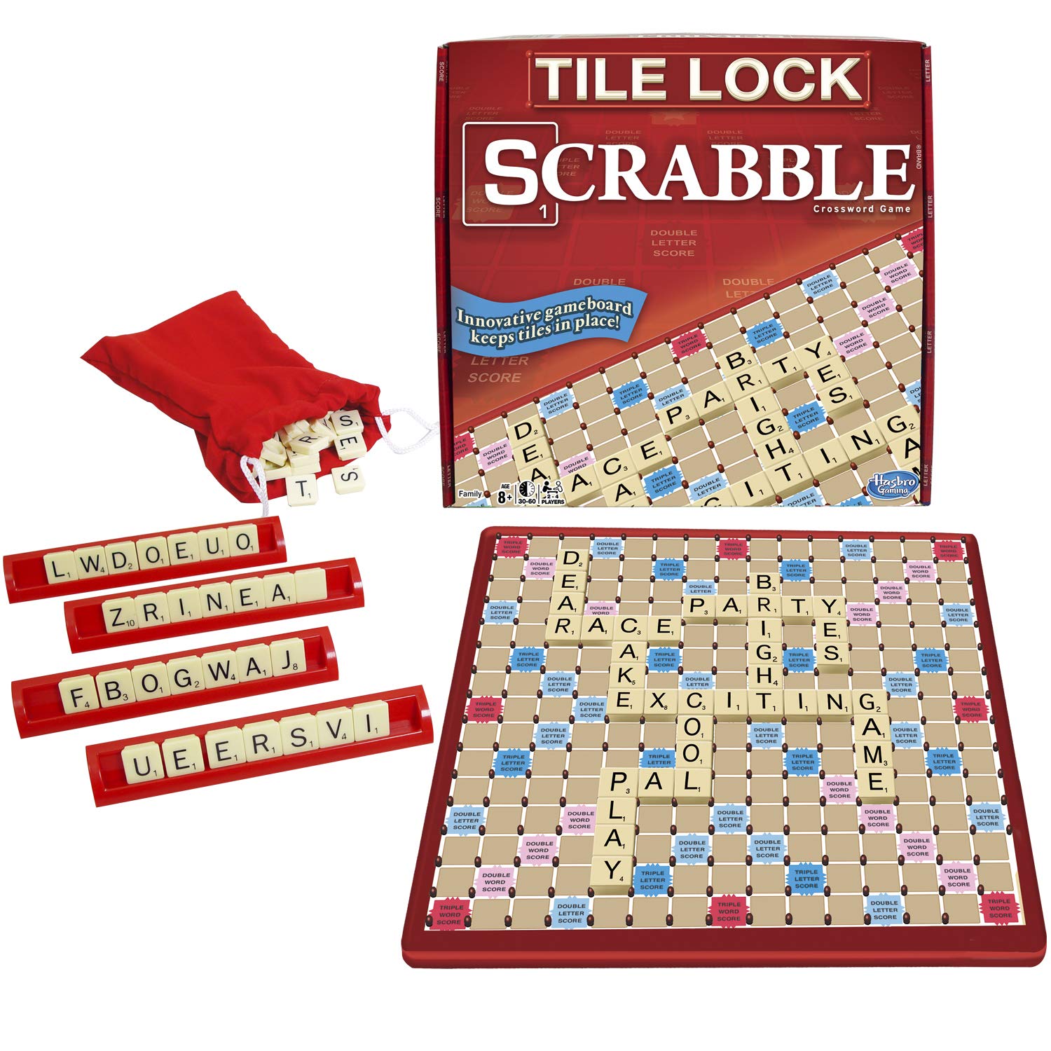 Scrabble game board with letter tiles and a magnifying glass.