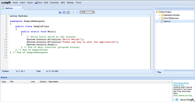 Screenshot of a C program file