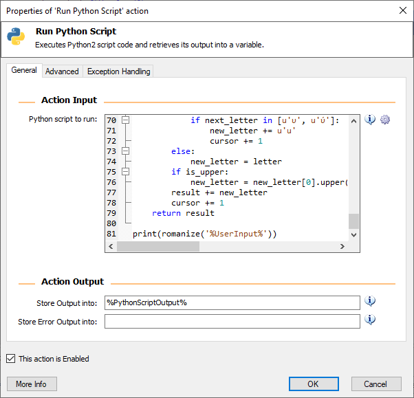 Screenshot of a Python script running