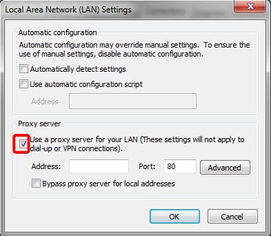 Scroll down and click on "Advanced"
Under the "System" section, toggle off the option for "Use a proxy server for your LAN (These settings will not apply to dial-up or VPN connections)"