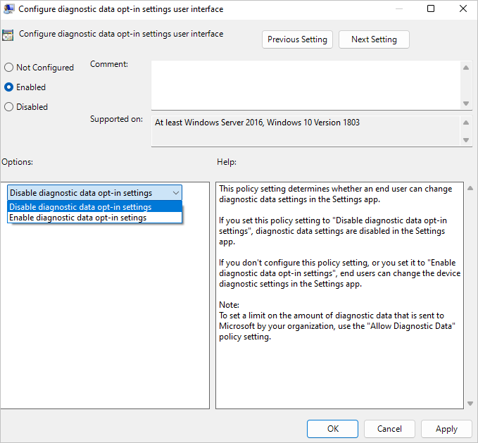 Select Enabled to disable Windows Error Reporting
Click OK to save the changes