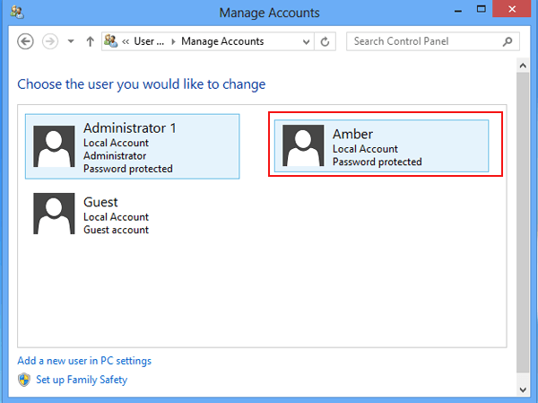 Select "Manage another account"
Select "Add a new user in PC settings"