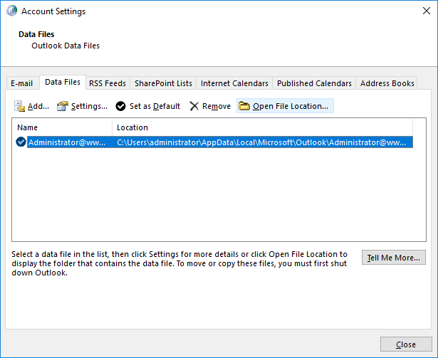 Select the OST file that needs to be repaired and click on the "Open File Location" button.
A new window will open, displaying the location of the OST file.