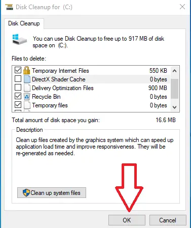 Select the types of files to clean up
Click OK and then Delete Files