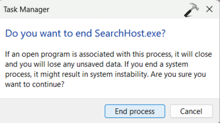 Step 1: Identify the searchhost.exe error
Step 2: Utilize Task Manager to terminate searchhost.exe